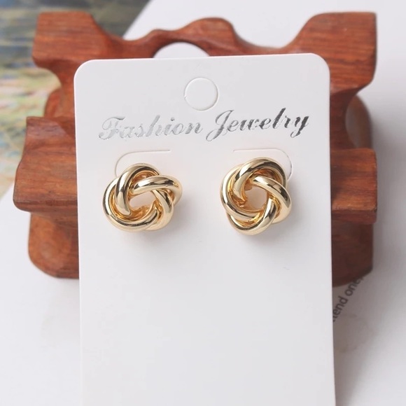 14K Yellow Gold Knot Earrings - Picture 6 of 7